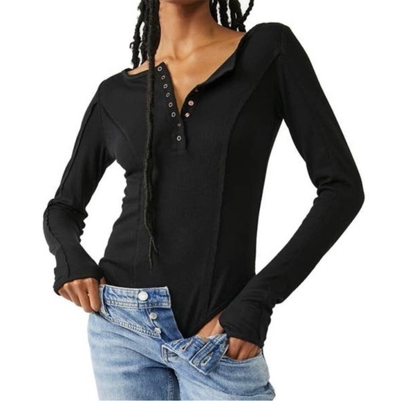 FP intimately Black long sleeve Bodysuit Thermal Sloane Size M - Picture 8 of 8